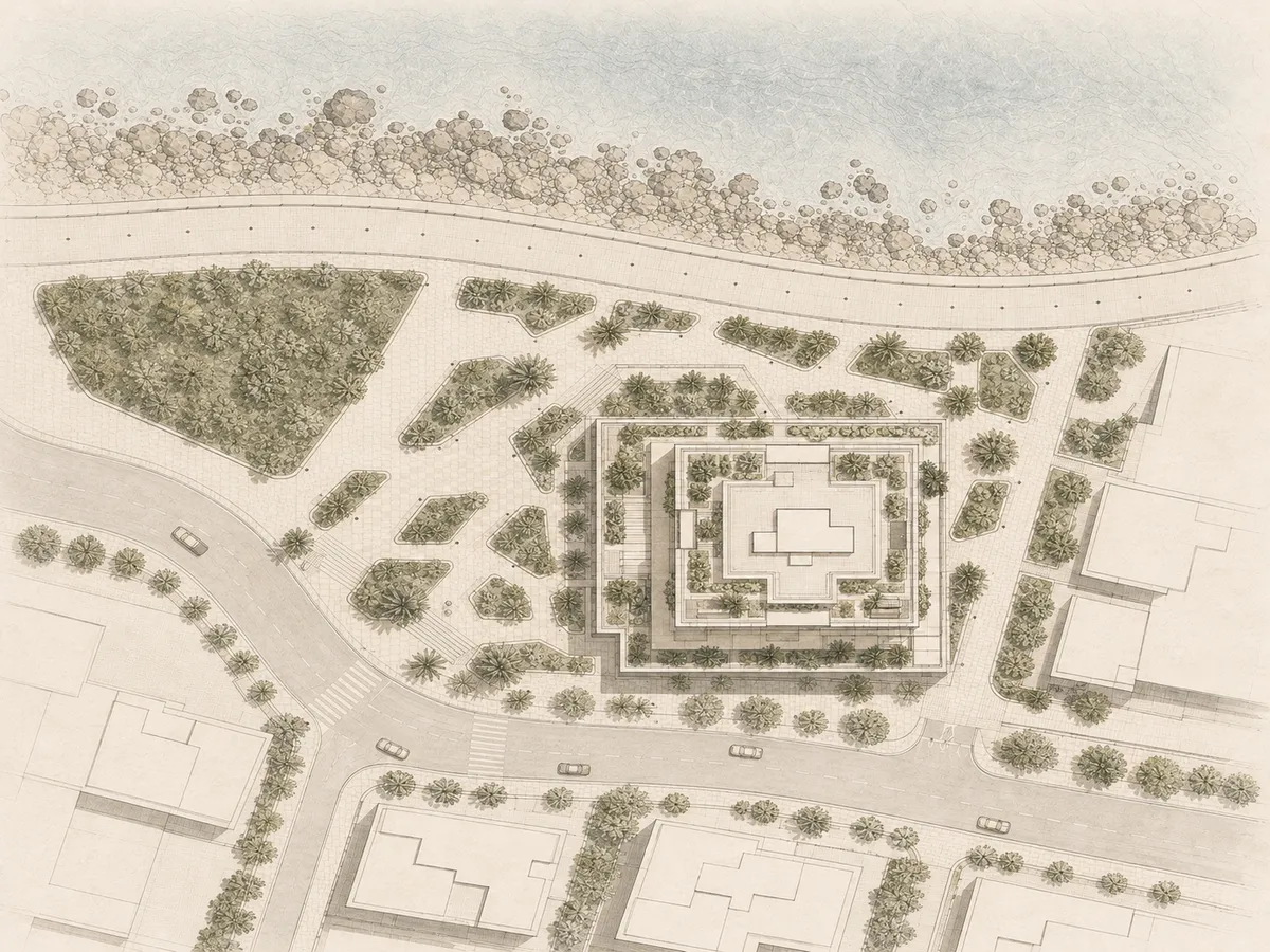 Plano conceptual de implantación de Litoral 14 junto al frente costero